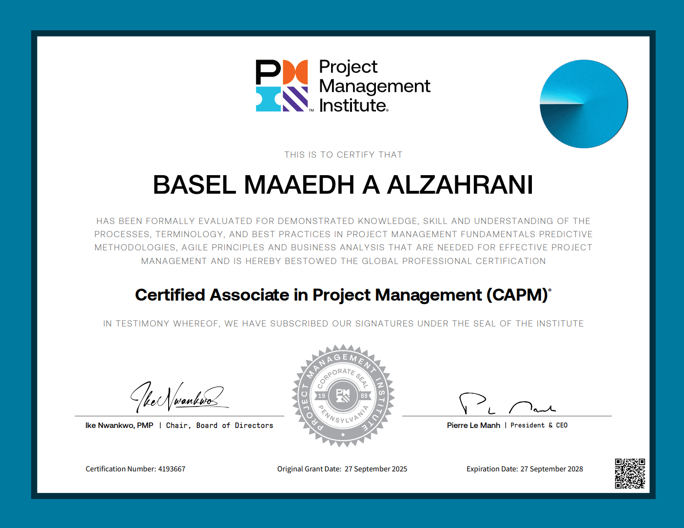 Certified Associate in Project Management (CAPM)® badge